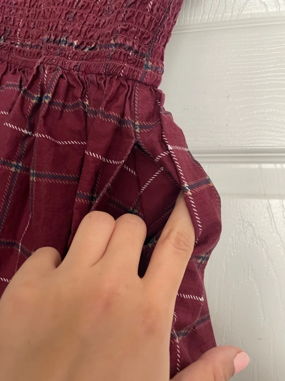 Ivy City Co 100% Cotton Girls Smocked Burgundy Plaid Dress with Ruffle Sleeves